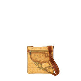Alviero Martini Umhängetasche Herren Leder Beige mit Weltkartenprint